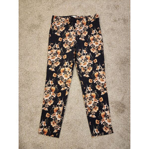 Women's H&M Black & Orange Floral Straight Leg Pants Size 10 NWOT